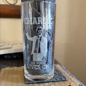 Clear Glass Tumbler with White Design